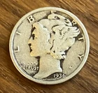 1936 Mercury Dime Philadelphia 90% Silver Winged Liberty  US Coin New Deal Era