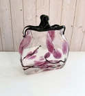 Vintage Murano Glass Purse Vase, Hand Blown Art Glass, Black And Pink, Italy
