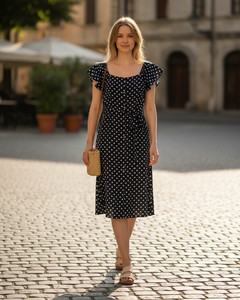 blue dress with white heels Blue circle skirt dress  GUNTINA