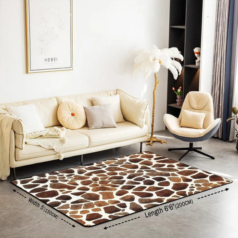 Alfombra con estampado de jirafa 5x7 niños piel de jirafa textura impresión sala alfombras para... Foto 2 de 4