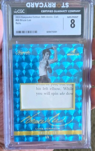 2024 Keepsake BRUCE LEE 50th Anniv. Relic Laser Signapatch #68 * true 1/1 *CGC 8