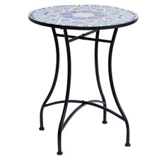 Outdoor Beistelltisch blau weiß 60x71cm Keramik Mosaik Metallgestell Zement Top Load