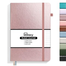 Hardcover Leather Journal Notebook, 160 Numbered Pages, Medium Size, Rose Gold