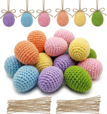 18 Pcs Knitted Easter Eggs Decorations Handmade DIY Knitting Pastel Eggs Crochet