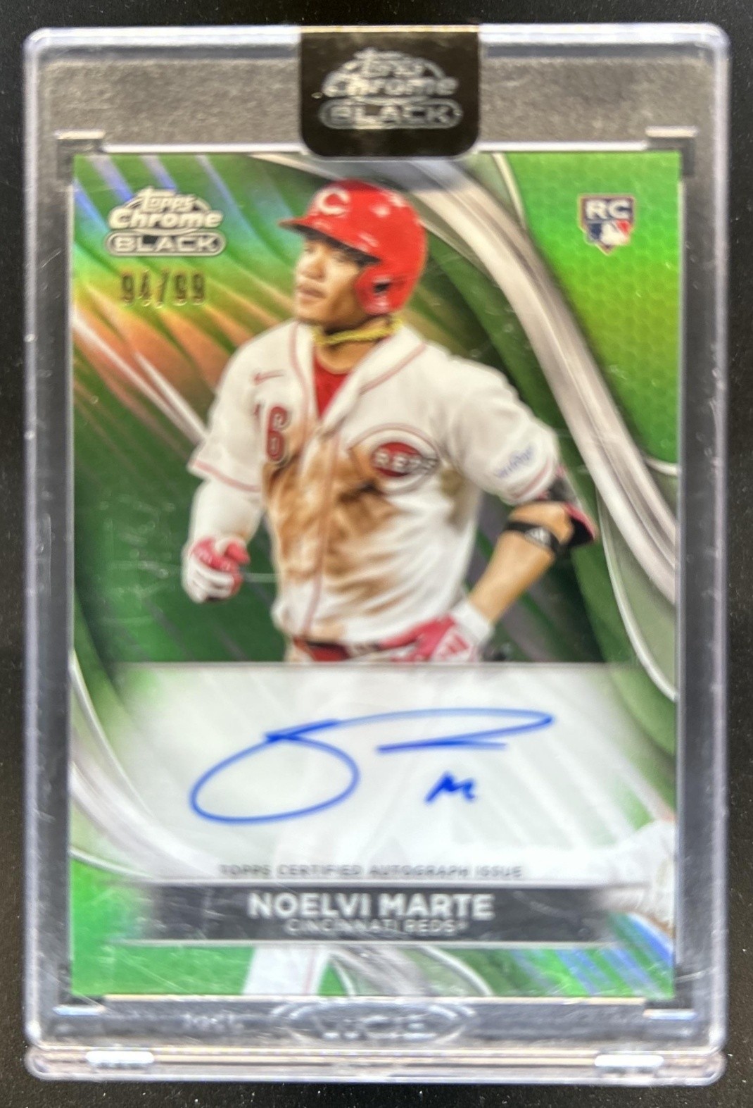 2024 Topps Chrome Black Noelvi Marte Auto RC Green Refractor Rookie #/99 Reds