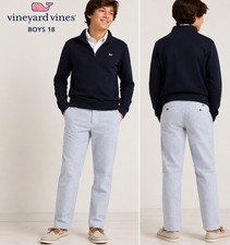 Vineyard Vines Seersucker Pants Youth 18 Blue White Stripe Straight Leg Preppy