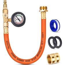 Brass RV Winterizing Kit with Pressure Guage, 17 Inch Garden Hose with 3/4" G...