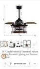 Parrot Uncle Caselli 36 in Industrial 3-Blade Ceiling Fan w/Light Remote, Black — photo 5