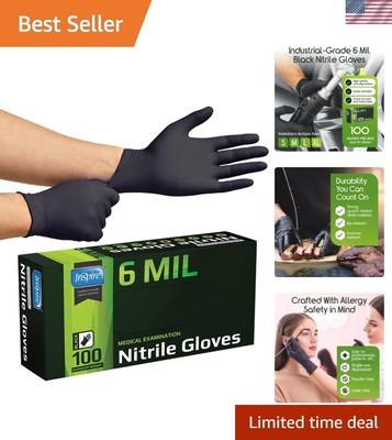 Durable & Chemical Resistant 6 Mil Black Nitrile Gloves - Ambidextrous, 100 Pack