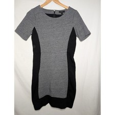J. Crew Color Block Wool Blend Sheath Dress Sz 6 Black Gray Stretch Short Sleeve