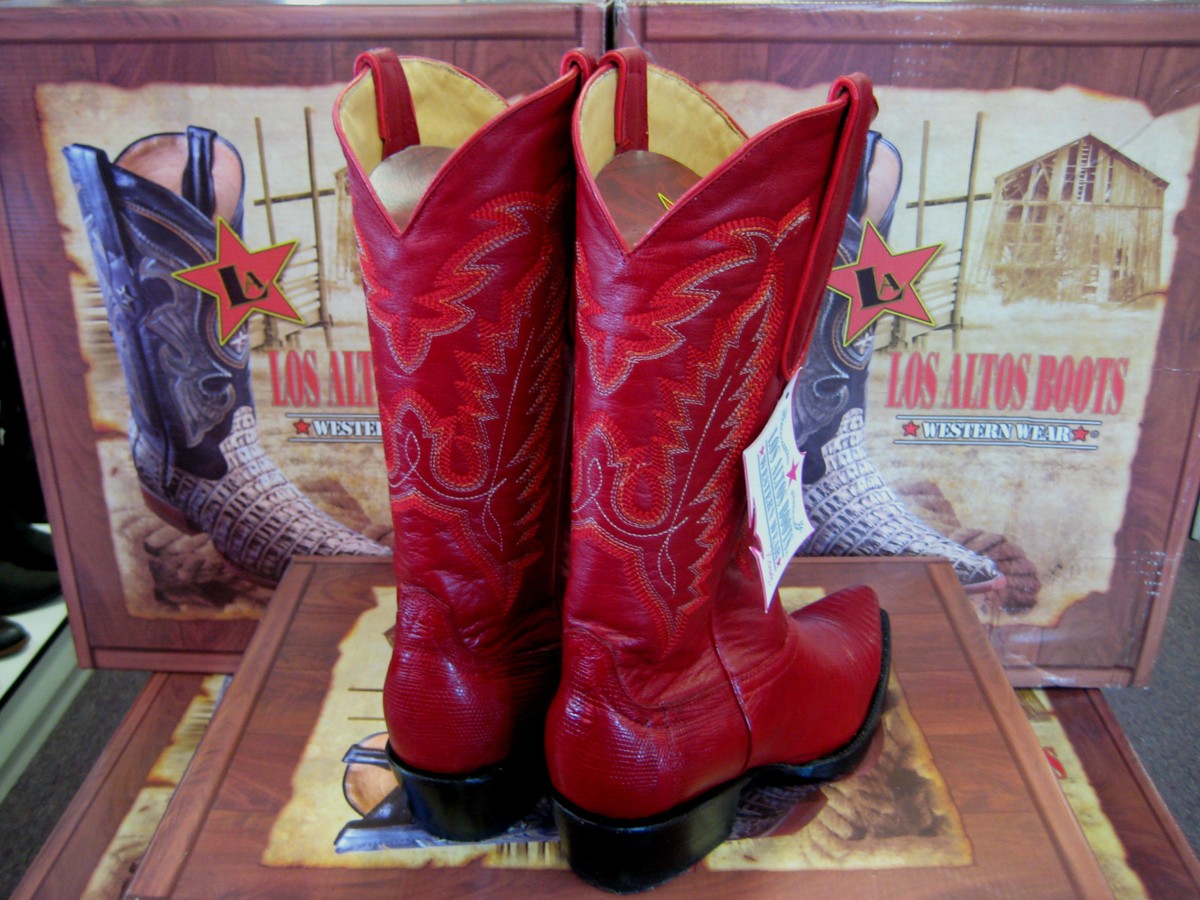 LOS ALTOS WOMEN RED GENUINE TEJU LIZARD SNIP TOE WESTERN COWBOY