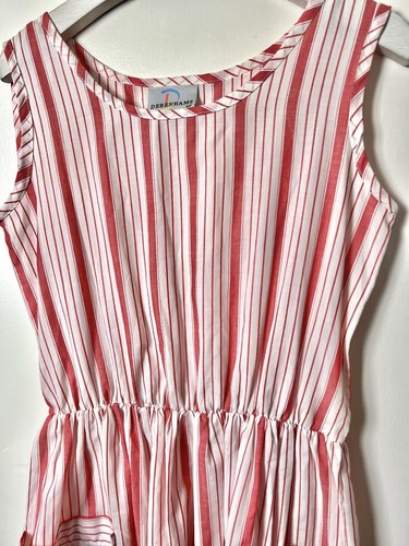 DEBENHAMS Red White Vintage Pinafore Striped Midi Dress Size UK 10 - Picture 4 of 8