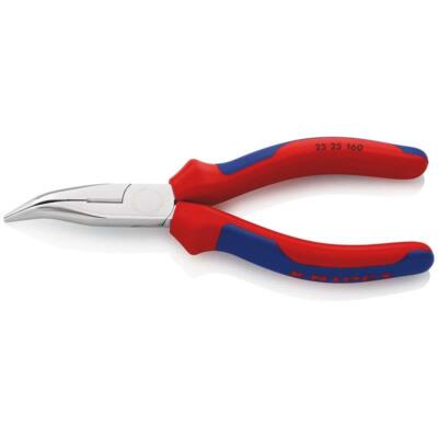 KNIPEX 25 25 160 Flachrundzange mit Schneide, gebogen, verchromt, 2-K, 160 mm