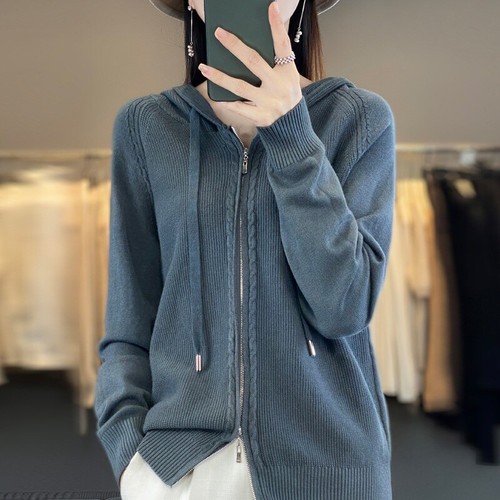 Women Tops Coat Sweater Hoodie Knitted Cardigan Hooded Casual Zipper Cashmere - Picture 6 of 25