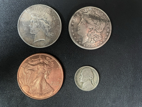 1921-s Morgan and 1923 Peace silver dollars + Bonus coins - FREE SHIPPING