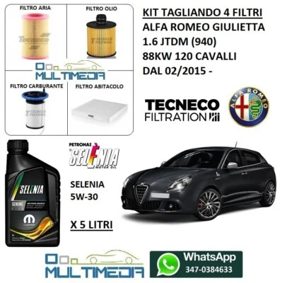TECNECO KIT TAGLIANDO FILTRI 5 5LT OLIO SELENIA WR 5W-30 GIULIETTA 1.6 JTDM 88KW 120 CV