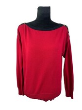 Lauren Ralph Lauren Size L Red Boat Neck Shoulder Buttons Pullover Sweater