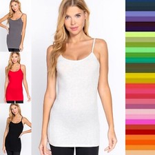 XL 1XL 2XL 3XL Women Tank Top Plus Size Long Cotton Cami Spaghetti Straps No Bra