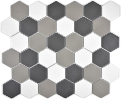 Keramik Mosaik Fliese Waben Hexagon Weiß Grau Anthrazit 11B-0123-R10_f 10 Matten