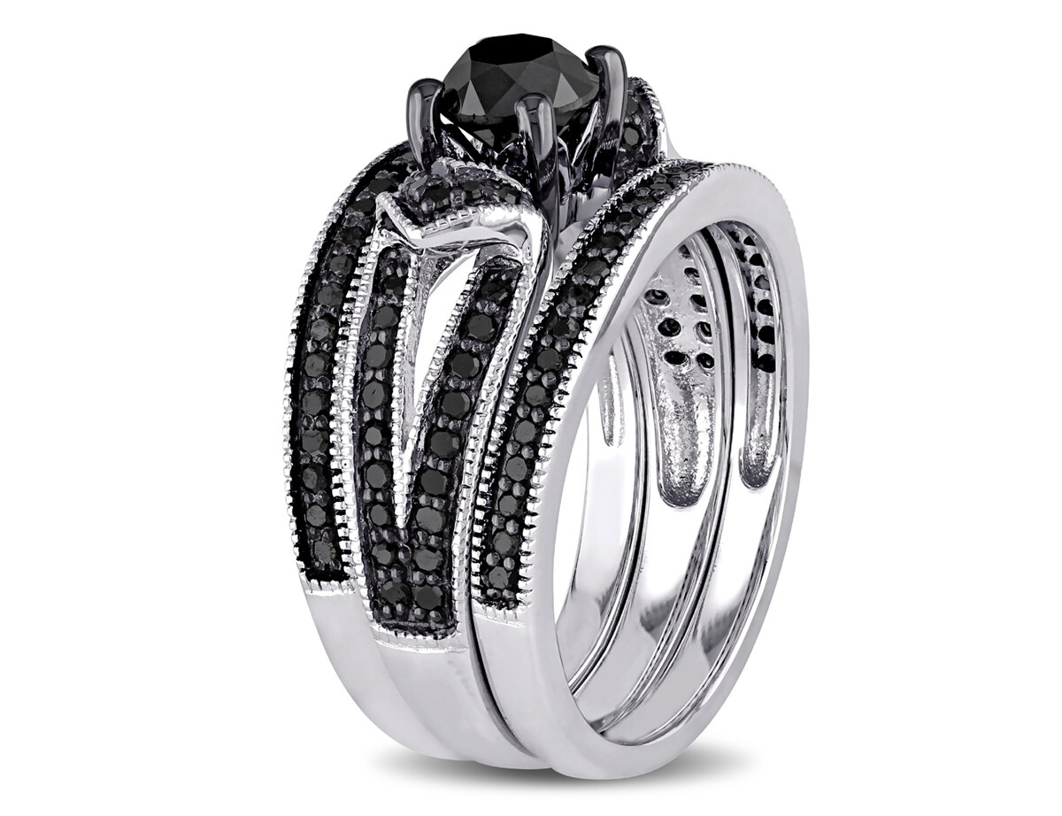 1.26 Carat (ctw) Black Diamond Engagement Wedding Band Ring