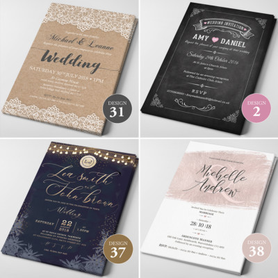 Hochzeitseinladungen, personalisiert, Tag/Abend, RSVP-Karten - KOSTENLOSE Umschläge