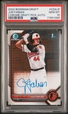 JUD FABIAN 2022 Bowman Chrome Draft RC Rookie Auto Autograph PSA 10 GEM