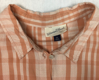 UNIVERSAL THREAD Shirt Womens 2XL XXL Button Up Plaid Short Sleeve Peach