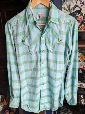 Vintage 50er 60er Levi's Saddleman türkis Punkte Druckknopf Western Wear Hemd Big E 36'' XS