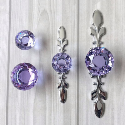 Luxury Diamond purple Crystal Drawer Knob Handle Glass Dresser Silver Pulls  | eBay