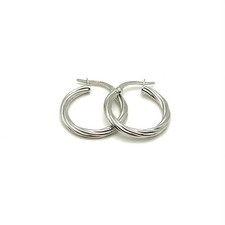 18K White Gold Hoop Earrings - Twisted Hoops - Italian Hoops - Real Gold - Women
