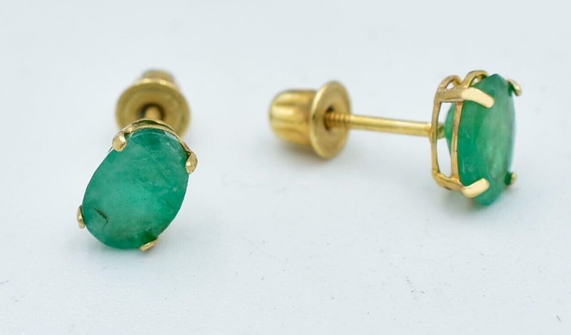 GENUINE 1.34 Cts EMERALD STUD EARRINGS 14K GOLD - Free Appraisal - SCREW BACKS