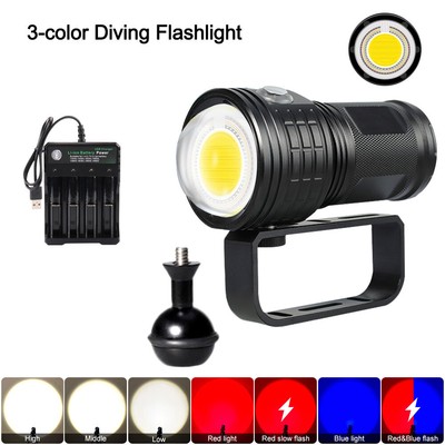 50000LM COB LED Scuba Diving Flashlight Underwater 80m Light for Camera Video
