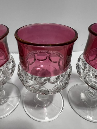 4 VTG Tiffin-Franciscan King Crown Ruby Thumbprint Manganese Glass 5.5” Goblets - Picture 5 of 18
