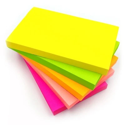 Sticky Note Pads NEON Post Notes Reminders 76mm x 127mm 3"x 5" 100 Sheets / Pad