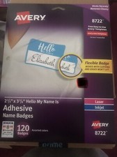 Avery 8722 Flexible Adhesive Name Badge Labels, 3 3/8 x 2 1/3, White 120 each