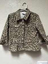 Wonder Nation Leopard Print Denim Jacket Toddler Girls Size 4T With Peplum Tan