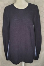 Loft Knit Sweater Medium Thin Cotton Pin Stripe Navy Long Sleeve Mixed Media