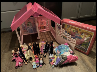 Vintage Barbie Lot Fold 'N Fun House Case Clothes Ken Kelly 80s
