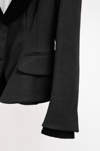Alexander McQueen PF/12 Black Wool & Cashmere Velvet-Collar Peplum Blazer, Sz M - Picture 8 of 11