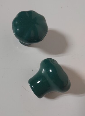 Lot of 2 Vintage Teal Green Ceramic Porcelain Cabinet Drawer Knobs Pulls 1990s 