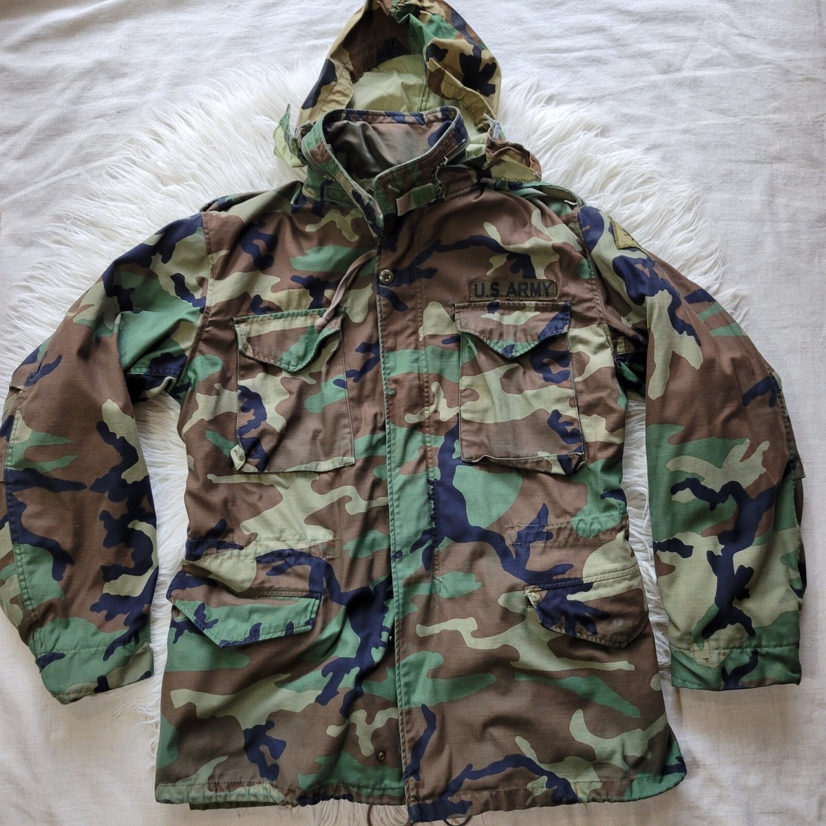 Army Jacket Mens Medium Long Coat Cold Weather Field Camo