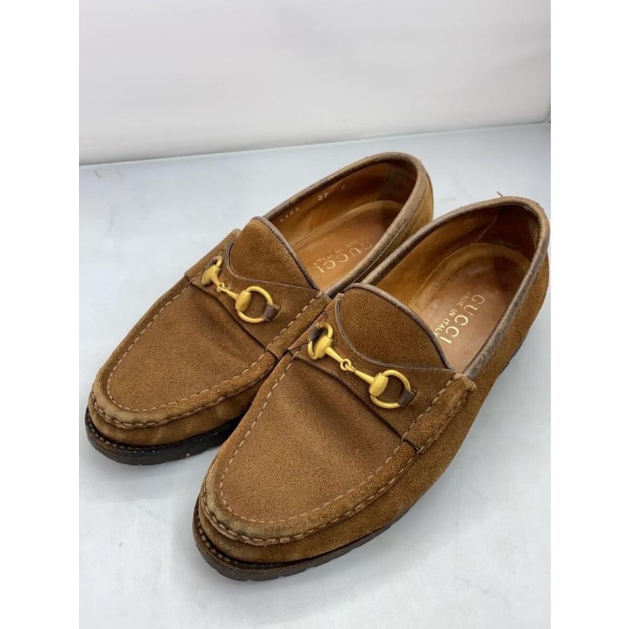 GUCCI Gold Hardware Suede Loafers Dress Shoes Size:37/JP:24 Brown 141127K Authen