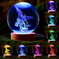 St Michael Guardian Angel 3D Statue Crystal Ball Demon Killer Night Light