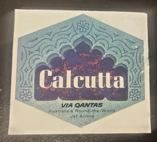 Vintage CALCUTTA India QANTAS Australia Jet Airline Ad Decal Sticker Label NOS