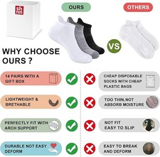 14 Pairs Low Cut Ankle Socks Men Women Breathable Athletic Heel Tab Black 6-12