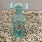 Fenton 1146 TE Historic Coll Blush Rose on Opaline Diamond Optic 7" Pinch Vase
