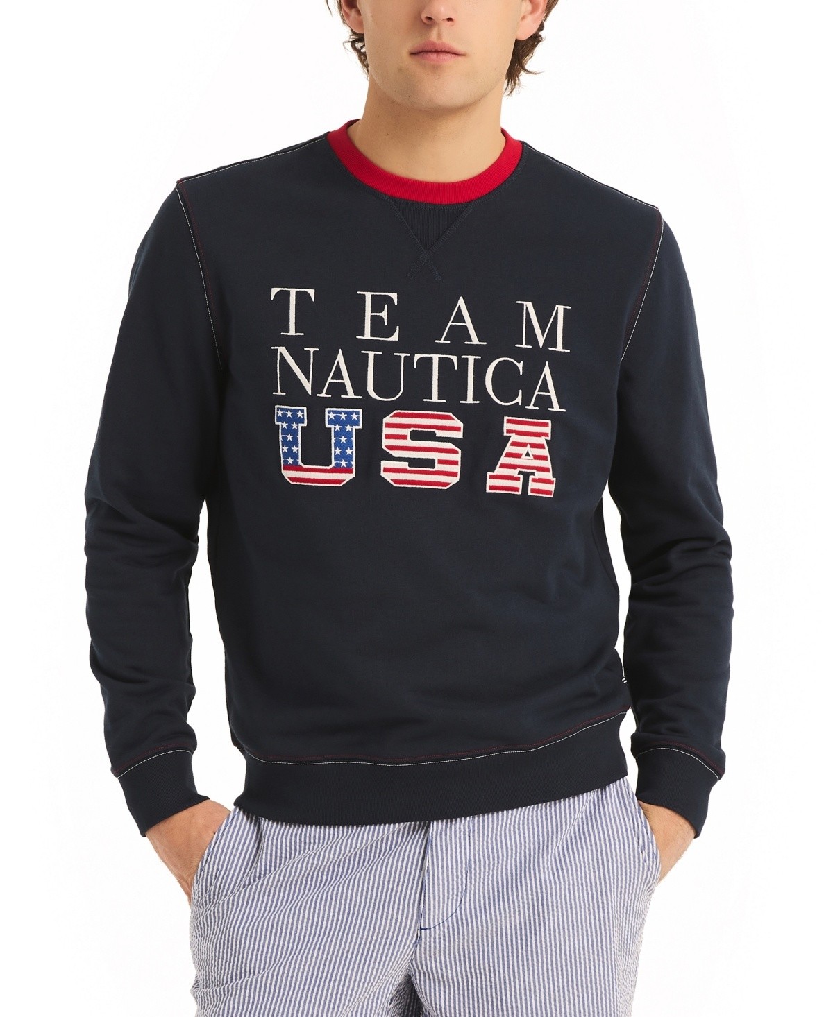 Мужская толстовка Nautica Men Regular fit с длинным рукавом и круглым вырезом XXL синего цвета однотонная 4690₽