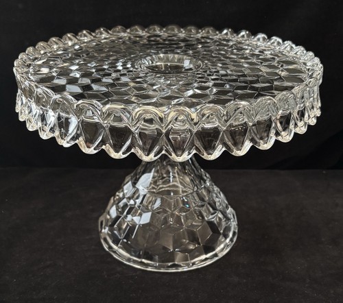 Fostoria American Cubist Pedestal Cake Stand w/ Rum Well 10” Round Glows 1915-86