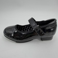 Steppe Tap Shoes Youth Girls 12 ML Black Patent Dance Shoes Hook  Loop Strap