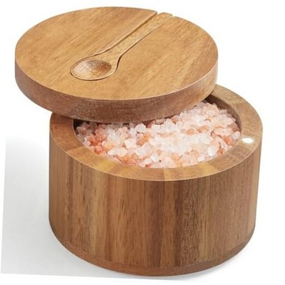 OUTNILI Salt Box Bowl with Lid and Spoon - Salt Cellar with 360° Swivel Acacia